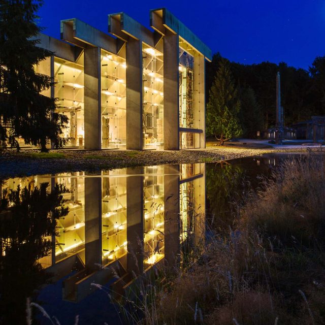 Museum of Anthropology Exterior at Night by Arthur Erickson