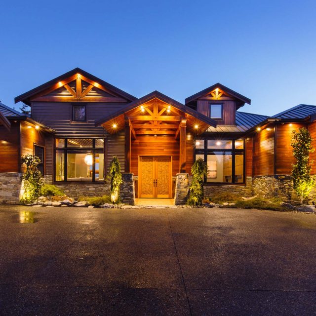 Custom Timber Frame House Exterior by GoldEdge Properties