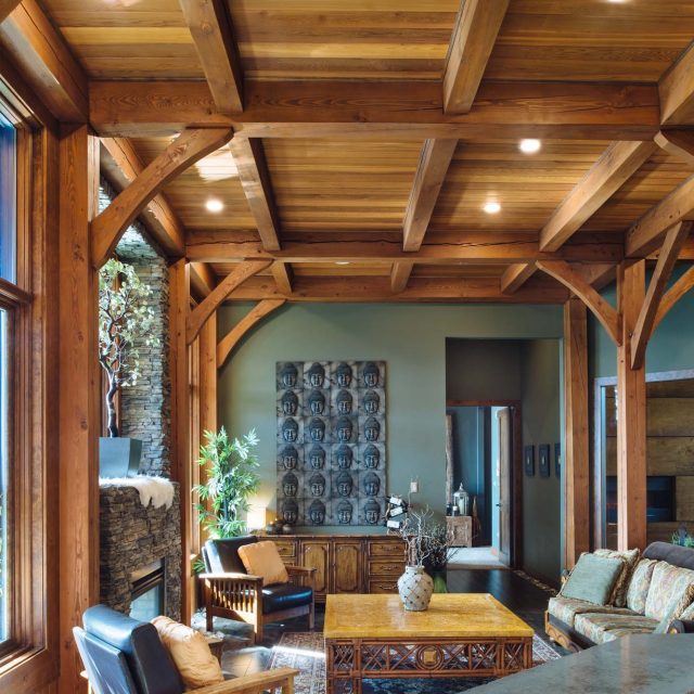 West Coast Timber Frame Living Room Design